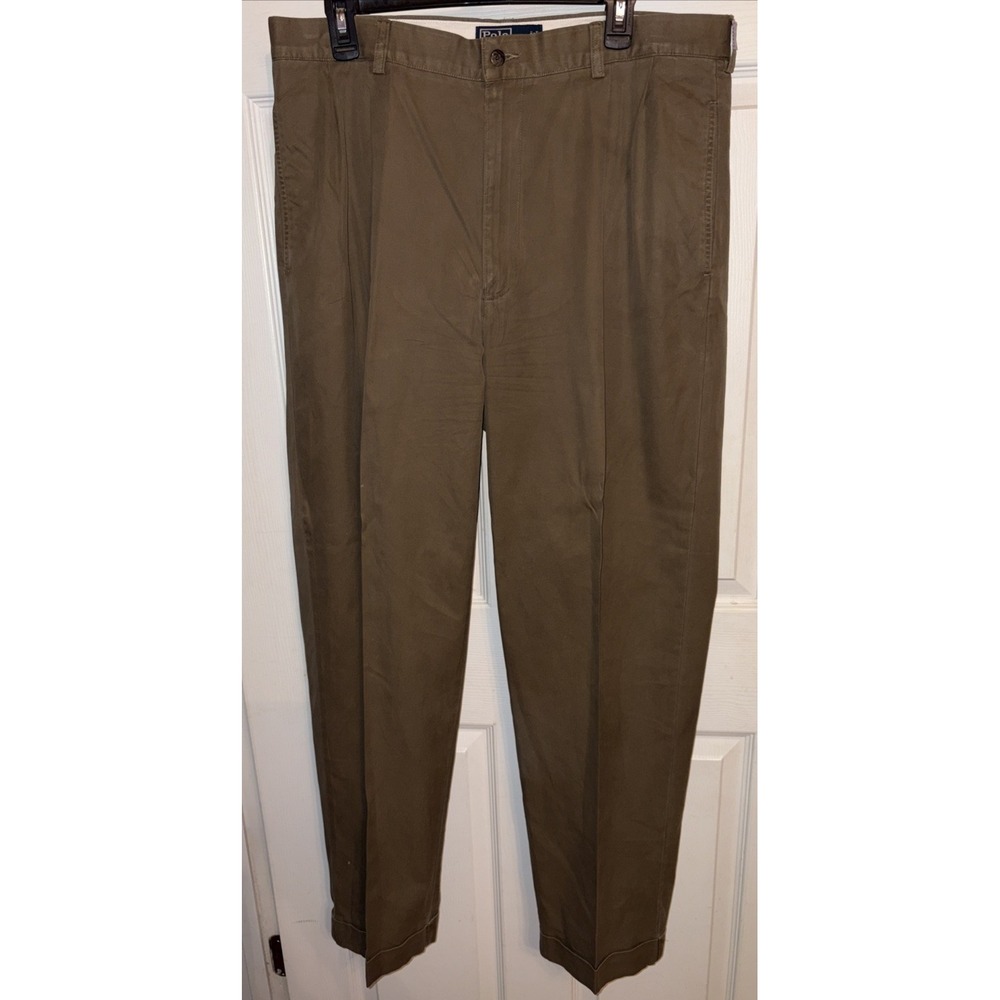 Polo Ralph Lauren 36 X 32 Hammond Pant Brown Pleated Cuffed Cotton Chino Trouser
